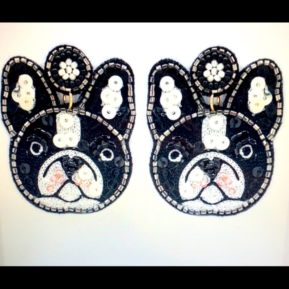 French Bulldog Embellished Beaded Earrings NWT